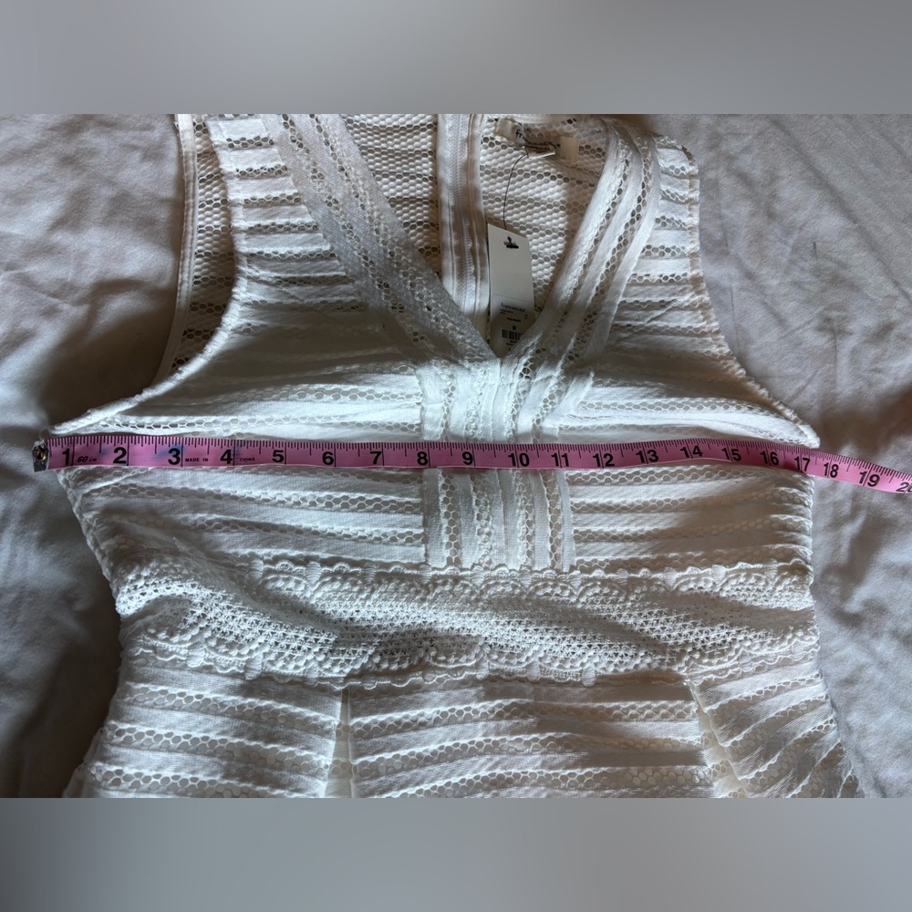 Francesca’s White Cami V-Neck Stripe Lace Illusion Waist Dress - Picture 8 of 11